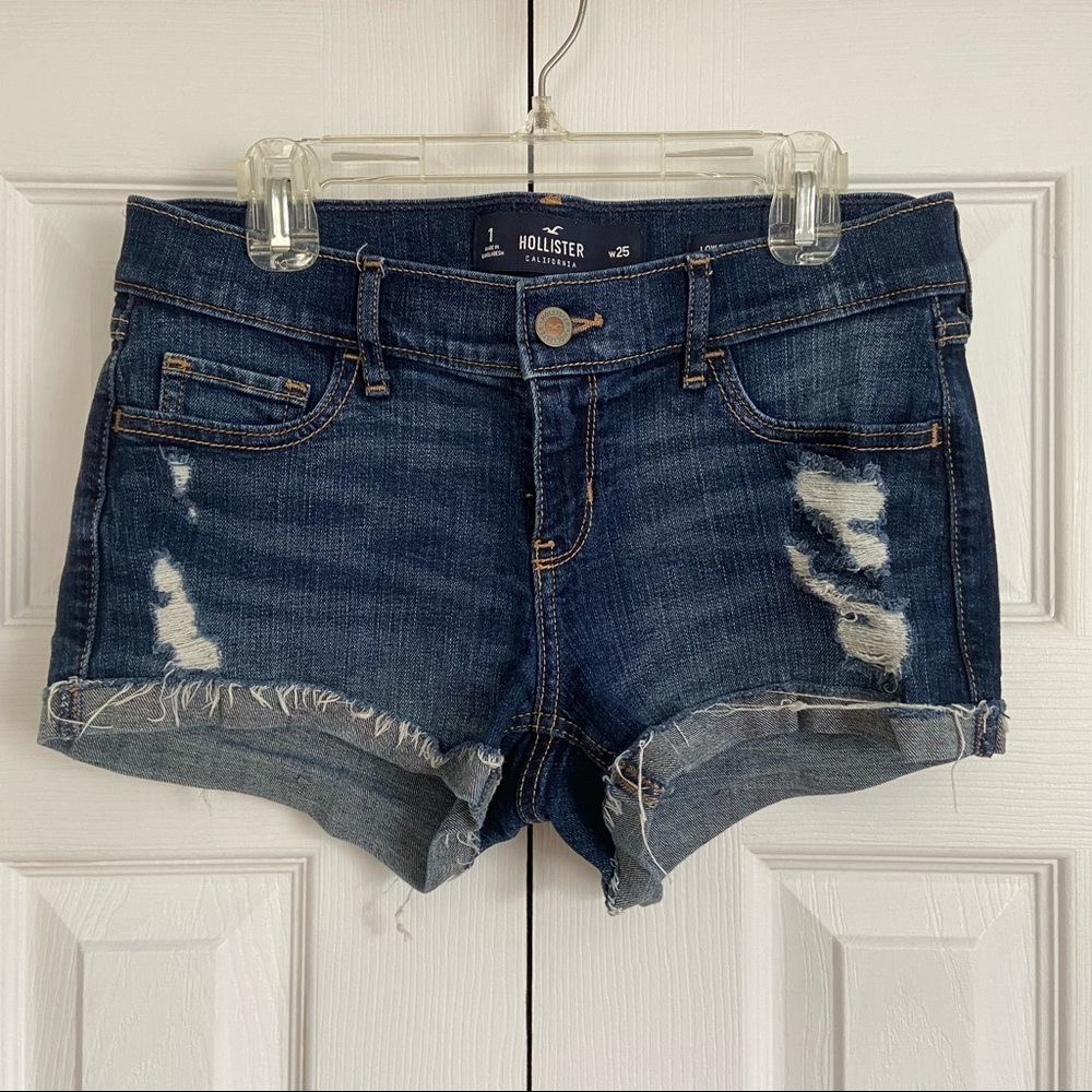Hollister Dark Wash Distressed Jean Shorts
